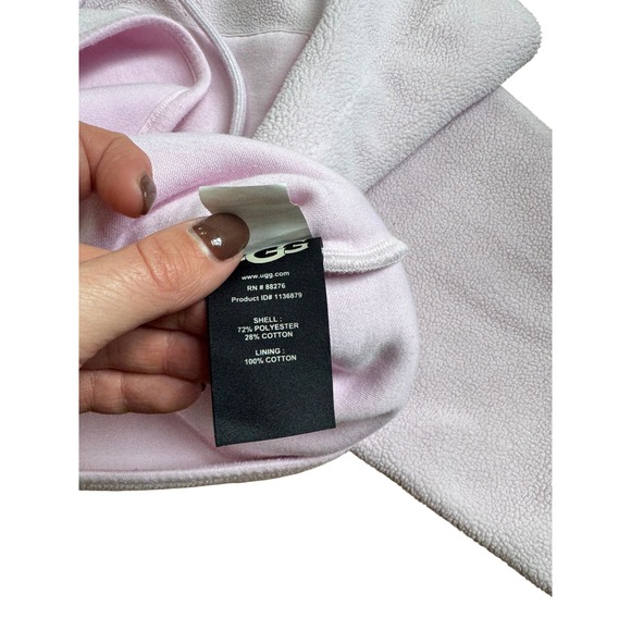 UGG Fleece Cropped Hoodie Pink Pullover Kangaroo Pocket Drawstring Size M - Picture 6 of 7